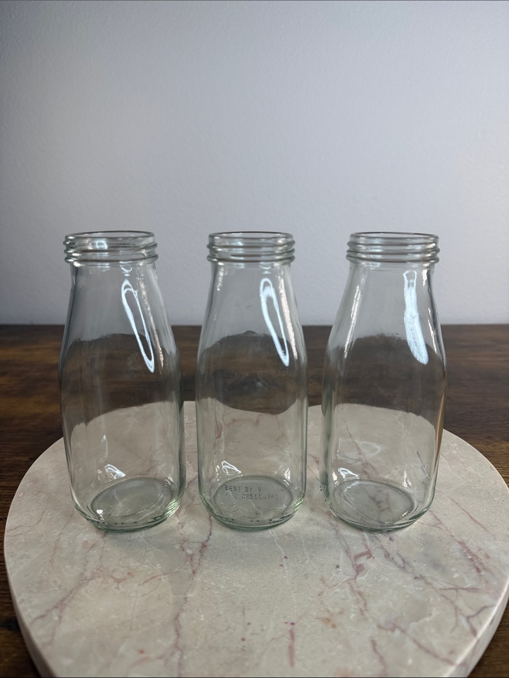 Set of 3 Clear Glass Milk Bottles